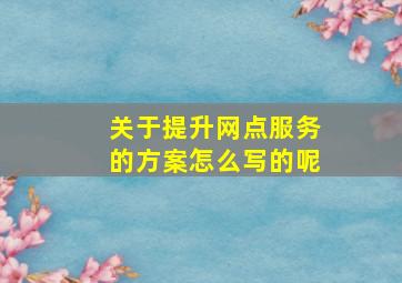 关于提升网点服务的方案怎么写的呢