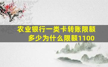 农业银行一类卡转账限额多少为什么限额1100