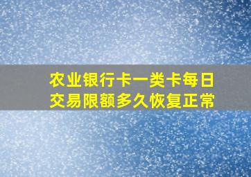 农业银行卡一类卡每日交易限额多久恢复正常