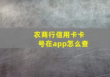 农商行信用卡卡号在app怎么查