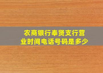 农商银行奉贤支行营业时间电话号码是多少