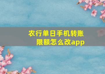 农行单日手机转账限额怎么改app