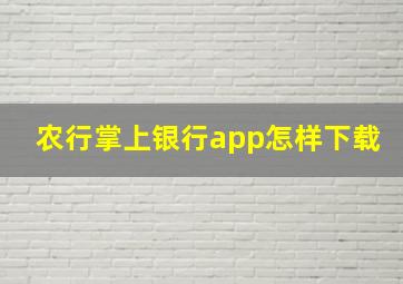 农行掌上银行app怎样下载