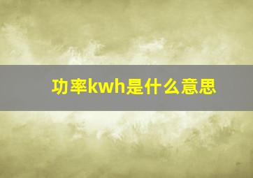 功率kwh是什么意思