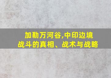 加勒万河谷,中印边境战斗的真相、战术与战略