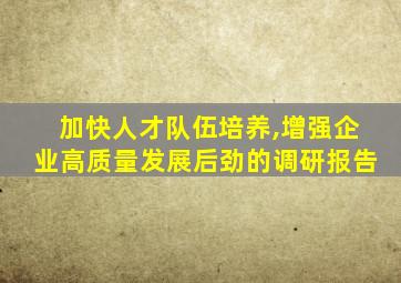 加快人才队伍培养,增强企业高质量发展后劲的调研报告