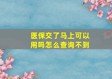 医保交了马上可以用吗怎么查询不到