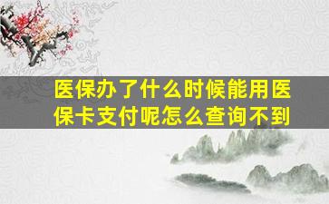 医保办了什么时候能用医保卡支付呢怎么查询不到