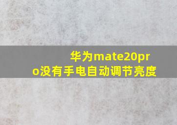 华为mate20pro没有手电自动调节亮度