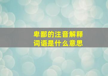 卑鄙的注音解释词语是什么意思