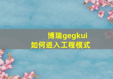 博瑞gegkui如何进入工程模式