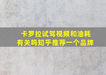 卡罗拉试驾视频和油耗有关吗知乎推荐一个品牌