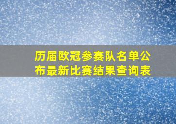 历届欧冠参赛队名单公布最新比赛结果查询表