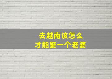 去越南该怎么才能娶一个老婆