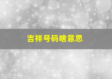 吉祥号码啥意思