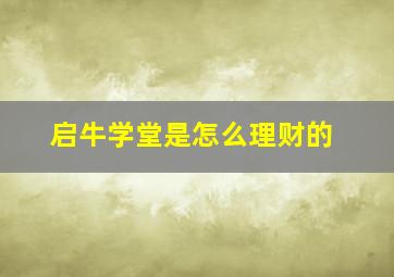 启牛学堂是怎么理财的