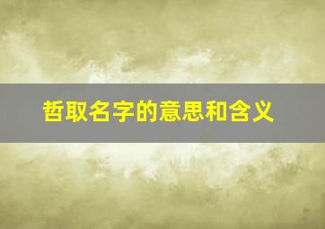 哲取名字的意思和含义