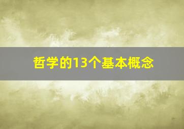 哲学的13个基本概念