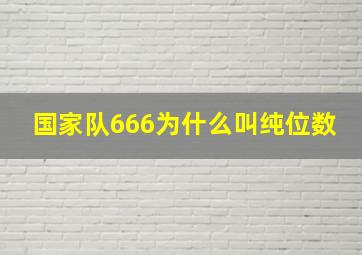 国家队666为什么叫纯位数