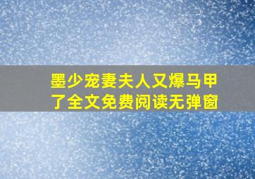 墨少宠妻夫人又爆马甲了全文免费阅读无弹窗