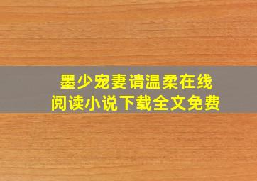 墨少宠妻请温柔在线阅读小说下载全文免费