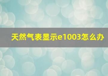 天然气表显示e1003怎么办