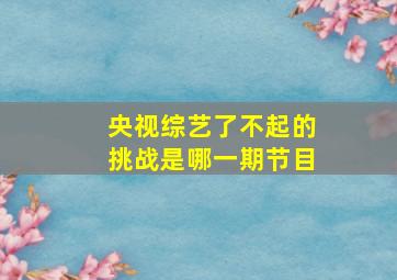 央视综艺了不起的挑战是哪一期节目