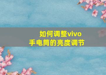 如何调整vivo手电筒的亮度调节