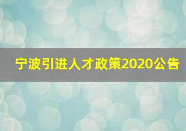 宁波引进人才政策2020公告