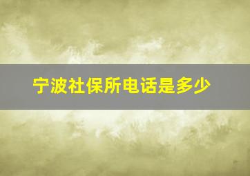 宁波社保所电话是多少