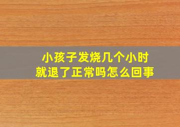 小孩子发烧几个小时就退了正常吗怎么回事