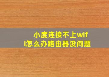 小度连接不上wifi怎么办路由器没问题