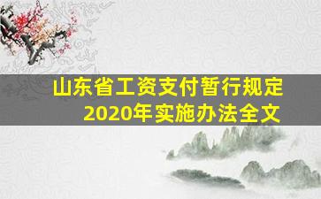 山东省工资支付暂行规定2020年实施办法全文