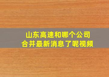 山东高速和哪个公司合并最新消息了呢视频