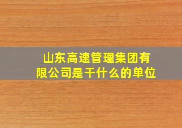 山东高速管理集团有限公司是干什么的单位