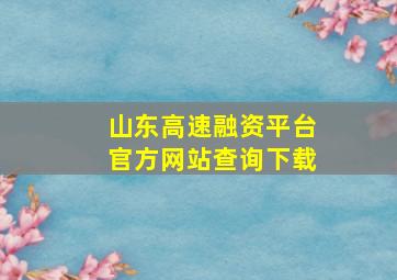 山东高速融资平台官方网站查询下载