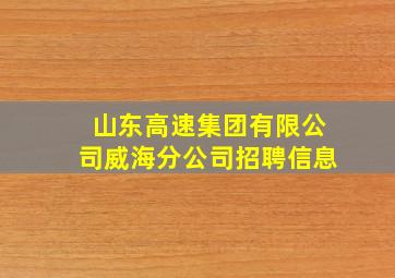 山东高速集团有限公司威海分公司招聘信息