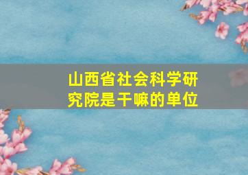 山西省社会科学研究院是干嘛的单位