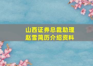 山西证券总裁助理赵雪简历介绍资料