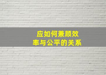 应如何兼顾效率与公平的关系