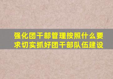 强化团干部管理按照什么要求切实抓好团干部队伍建设