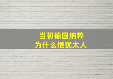 当初德国纳粹为什么恨犹太人