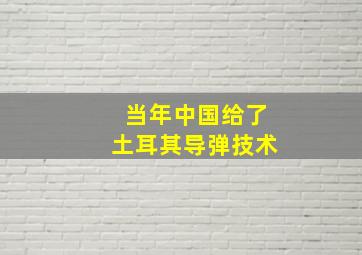 当年中国给了土耳其导弹技术