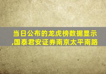 当日公布的龙虎榜数据显示,国泰君安证券南京太平南路