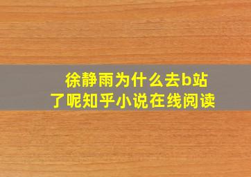 徐静雨为什么去b站了呢知乎小说在线阅读