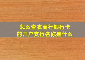 怎么查农商行银行卡的开户支行名称是什么