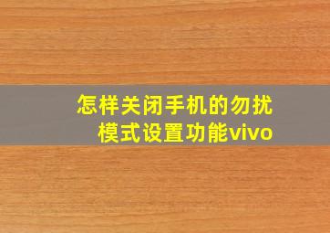 怎样关闭手机的勿扰模式设置功能vivo