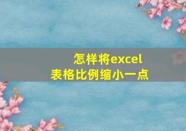 怎样将excel表格比例缩小一点