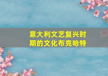 意大利文艺复兴时期的文化布克哈特