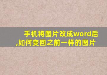 手机将图片改成word后,如何变回之前一样的图片